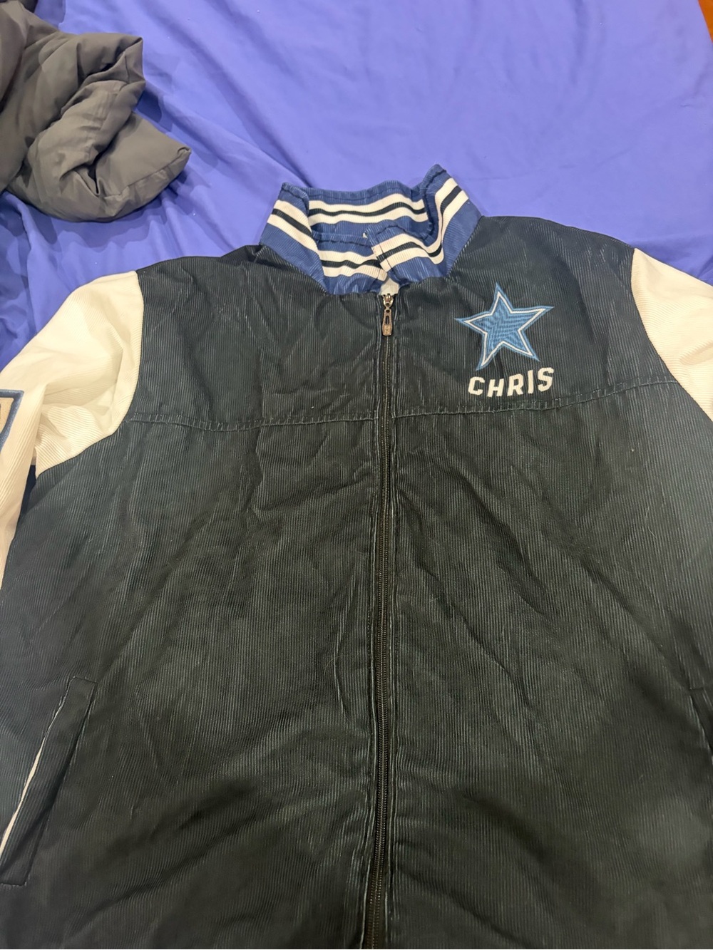 Men's Navy and White Star Zip-Front starter cowboys jacket